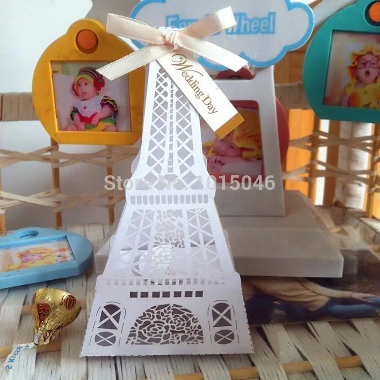 

Free Shipping 50X White Hollow Eiffel Tower Candy Box Wedding Favor Boxes Gift Box Party Supply