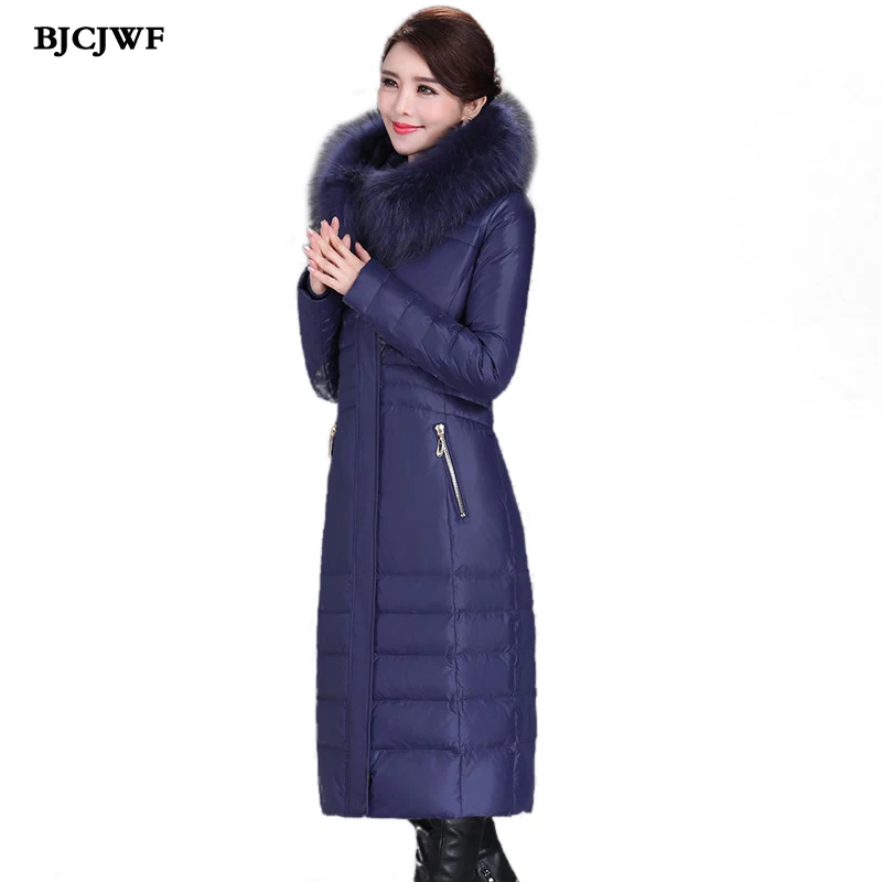 

Long down jacket Women Russia Luxury Raccoon fur collar Hooded Brand White Duck Down Parka Top Quality doudoune femme Plus Size