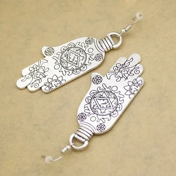 

Vintage Kabbalah Big Hamsa Fatima Hand of God Etched Starof David Lucky Dangle Earrings Silver Plated Women Orecchini Jewelry