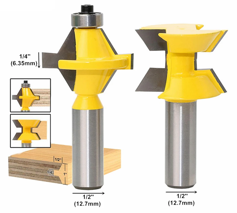 RCT 2 шт 120 градусов замок торцовочный палец соединение фрезы Набор 1/2 ''хвостовик фрезы для дерева фанеры для обработки дерева и ДСП инструменты