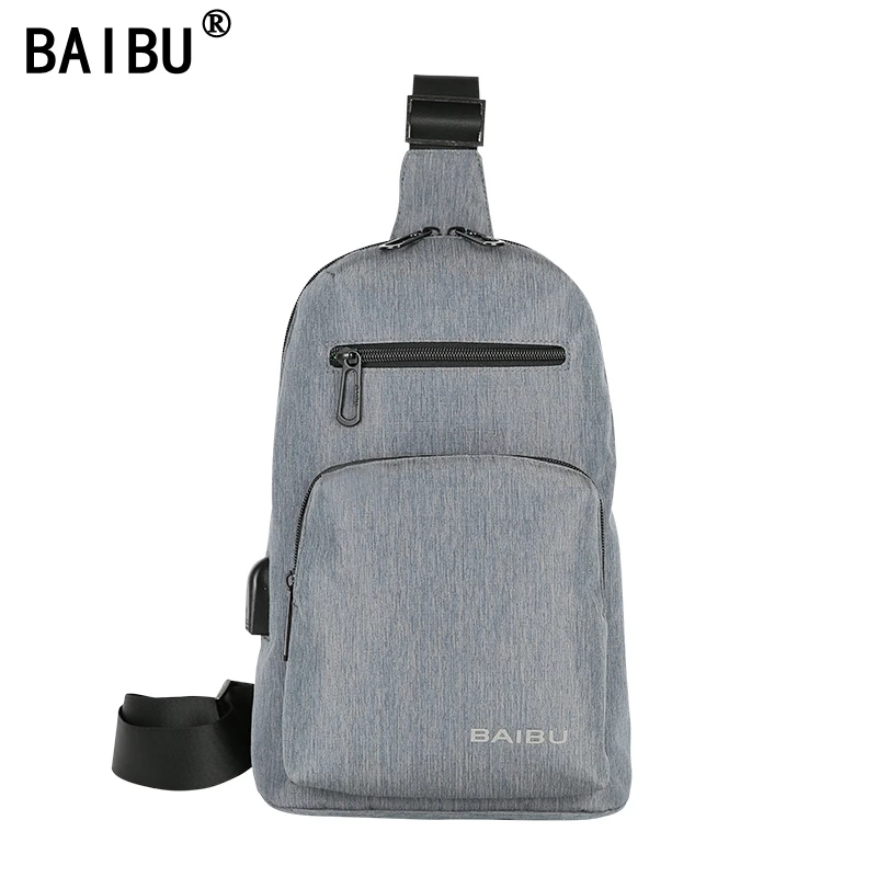

BAIBU 2018 Men Chest Pack External USB Charge Mini Computer Bags men Fallow Oxford Waterproof Fabric Anti Theft Small Chest