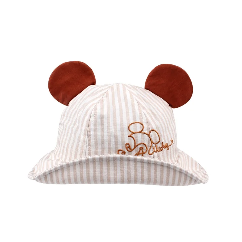 Striped Cartoon Baby Hat Mouse Ears Cute Baby Cap Breathable Wide Brim Baby Boys Hat Summer Lace Up Sun Cap Baby Girls Clothing (17)