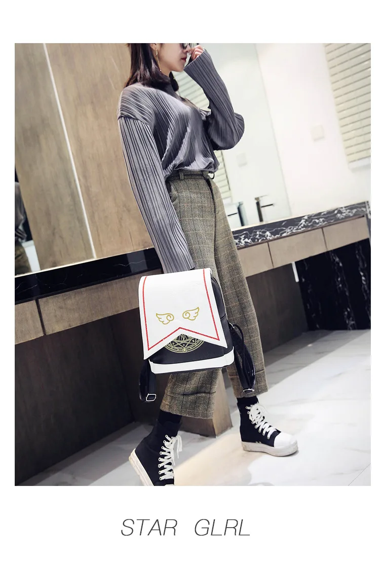 Anime Card Captor Sakura Girls Backpack CARDCAPTOR SAKURA Shoulder Bag Kawaii Cosplay Lolita Magic Bags with Embroidery Wings