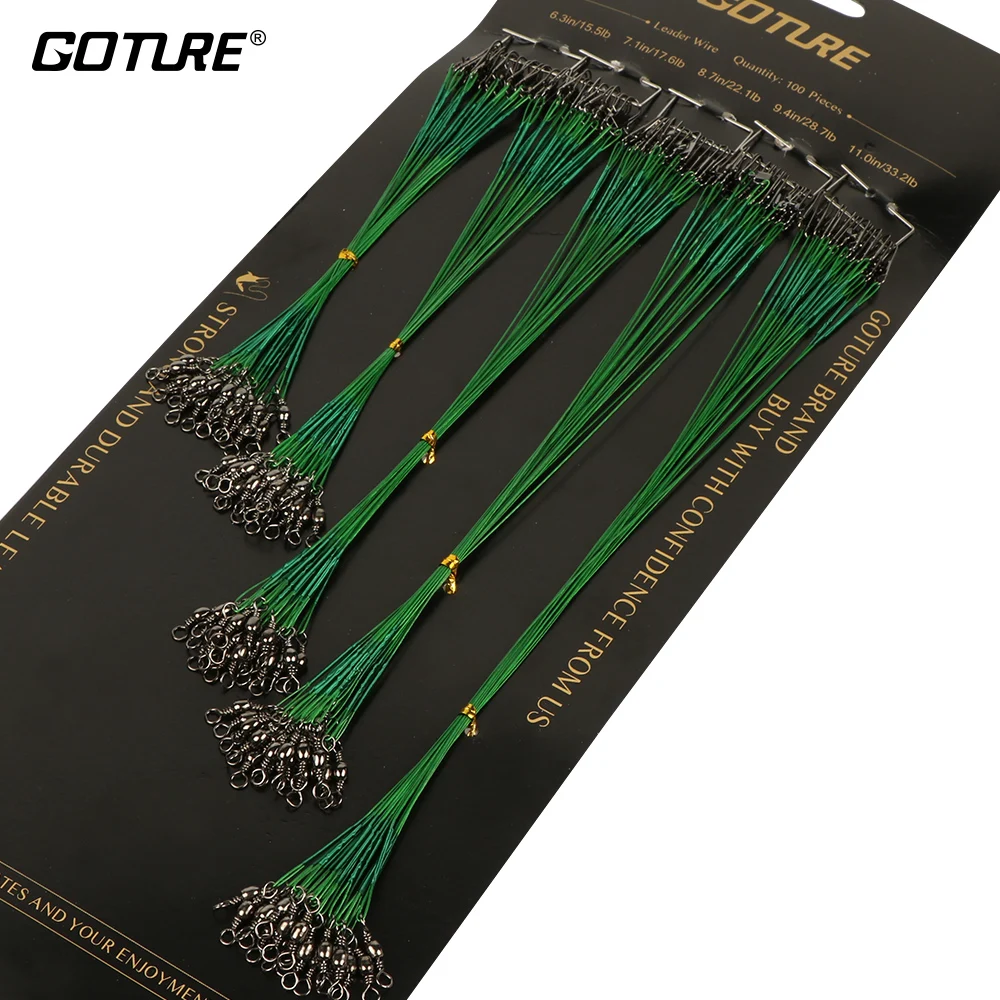 

Goture 100pcs Fishing Leashs Stainless Steel Leader Wire Fishing Line Trace 16/18/22/24/28cm Leash for Fishing with Swivels Snap