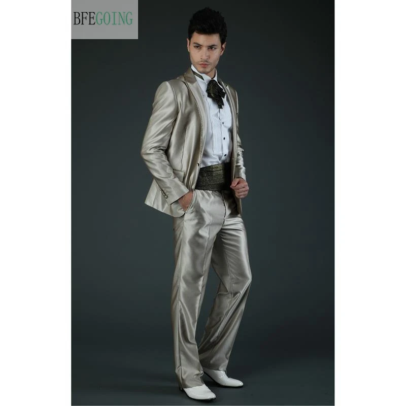 

Regular Bridegroom Satin Tuxedos Single Breasted Groom Suit+ Vest +Pants +Tie For Wedding /Evening Party