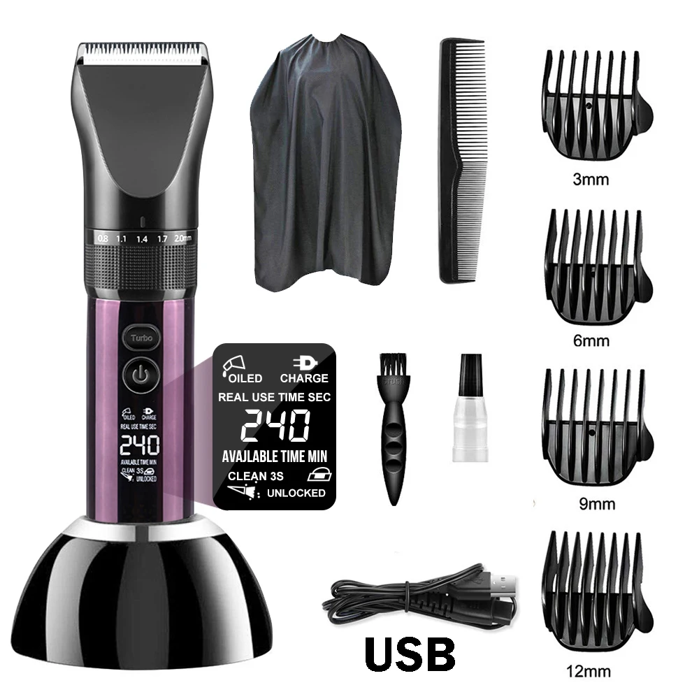 

Professional Hair Clipper Rechargeable Hair Clippers Men Lcd Digital Hair Cutter Trimmer With Guide Combs Barber Haircut Tool