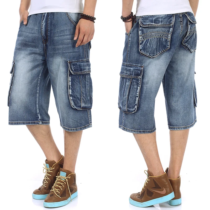 Free shipping military plus size men's short jeans casual short trousers multi pocket mens