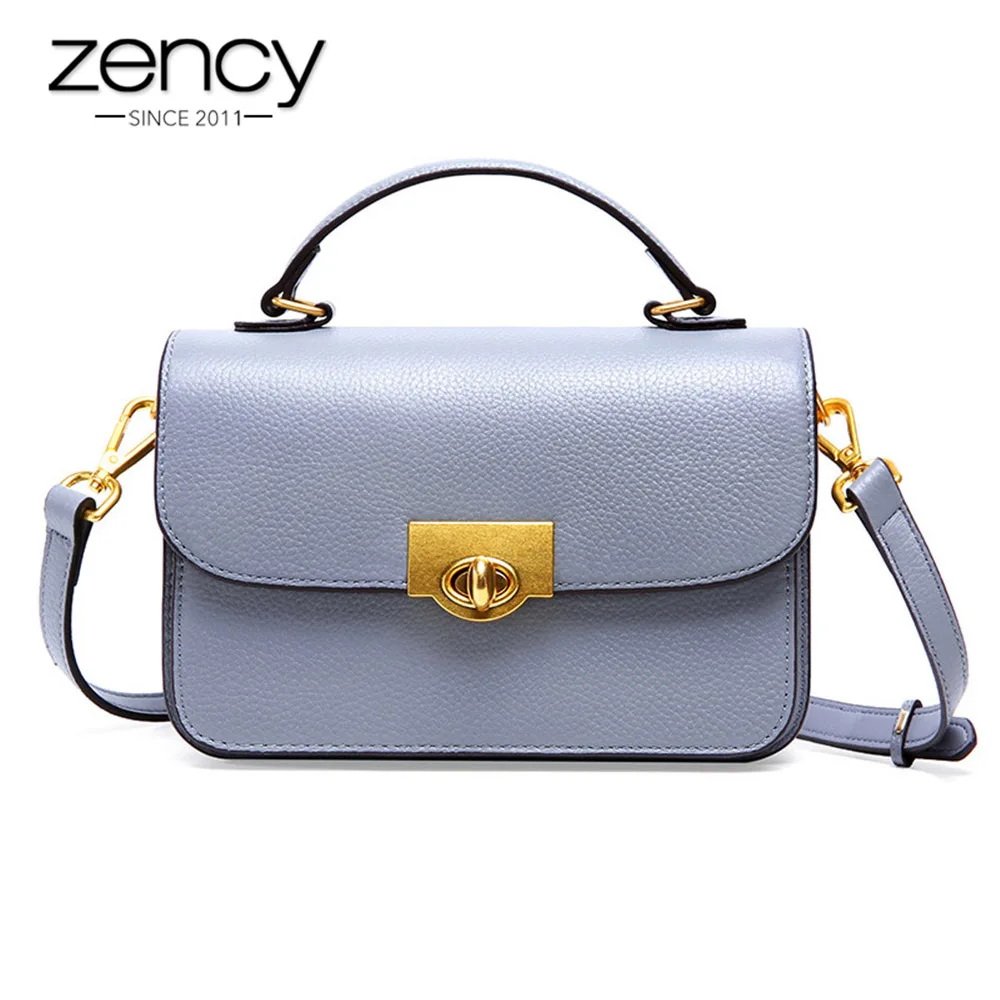 

Zency 100% Cowhide Leather Handbag Fashion Women Shoulder Bag Elegant Small Flap Black Brown Lady Crossbody Purse Tote