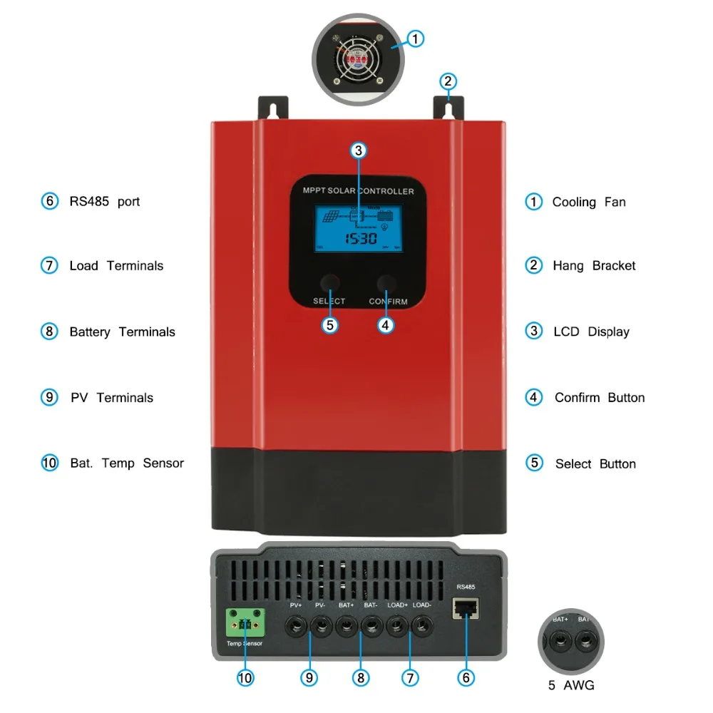 MPPT Solar Charge Controller 12V 24V 36V 48V WIFI Mobile APP Control 60A