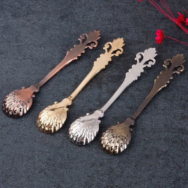 Best Offers 1Pc Royal Style Retro Vintage Tea Spoon Coffee Scoops Multi-Color Carved Designs Ice Cream Kitchen Spoon 98mm #251441