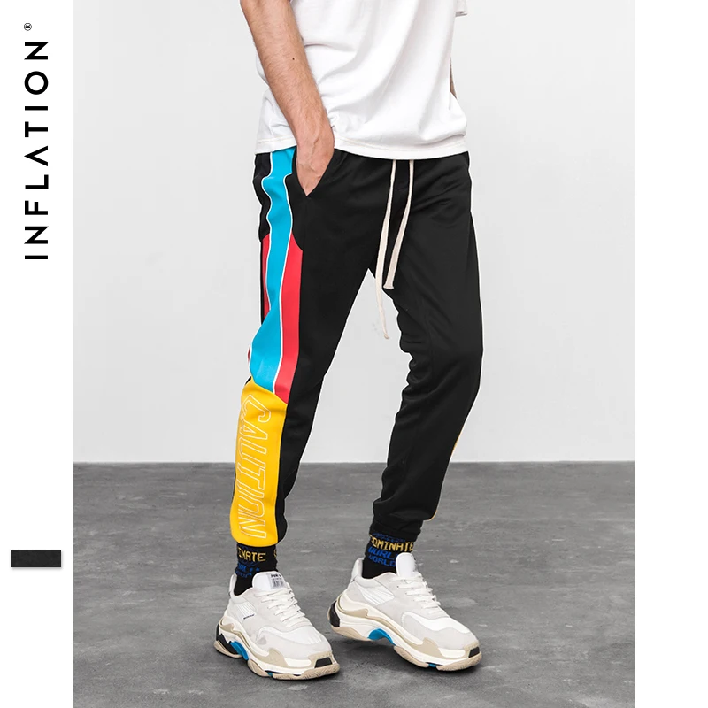 التضخم 2019 شارع العليا مطاطا الخصر Sweatpants نحيل عداء ببطء الجانب شريط خمر المسار البضائع السراويل العلامة التجارية السراويل 8852 W