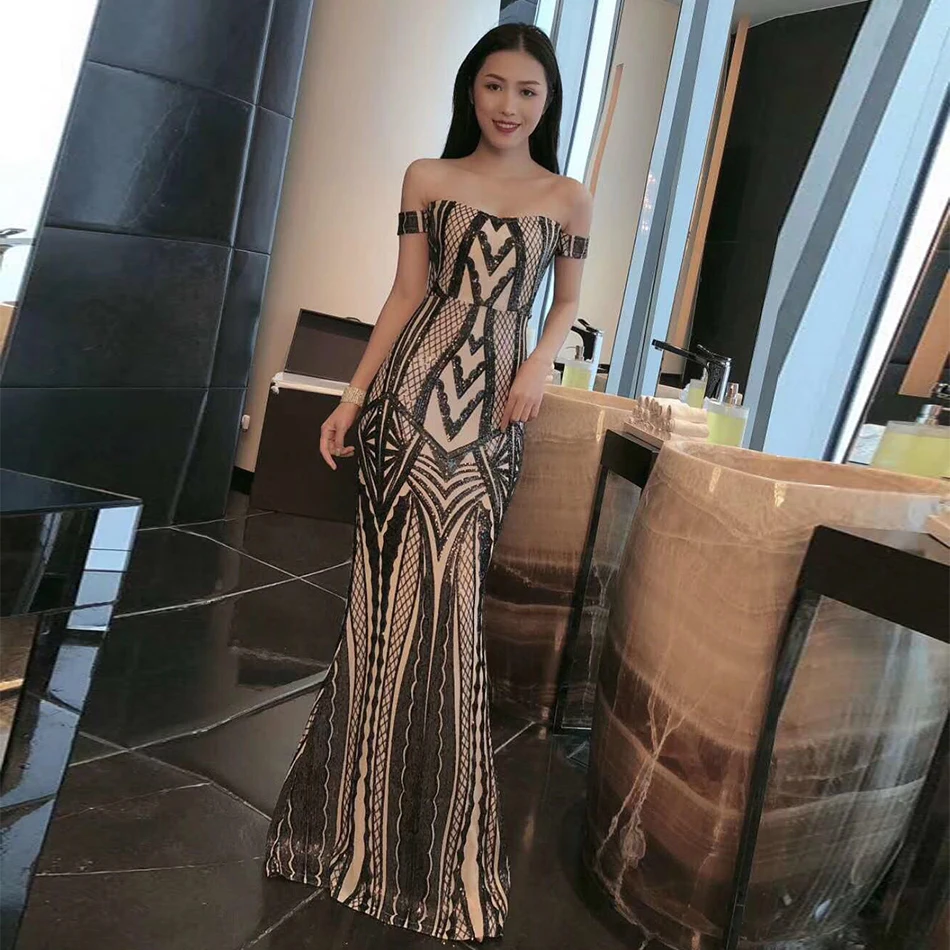 

Adyce 2019 New Summer Women Sequined Celebrity Party Dress Vestidos Women Elegant Off Shoulder Bodycon Short Sleeve Club Dresses