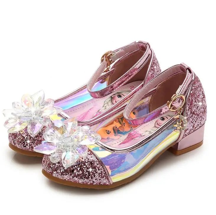 Обувь для вечеринок для девочек; обувь принцессы; кожаная обувь с блестками и стразами; детская обувь с бантом; кроссовки «Эльза»; Детский Рождественский подарок - Цвет: photo color