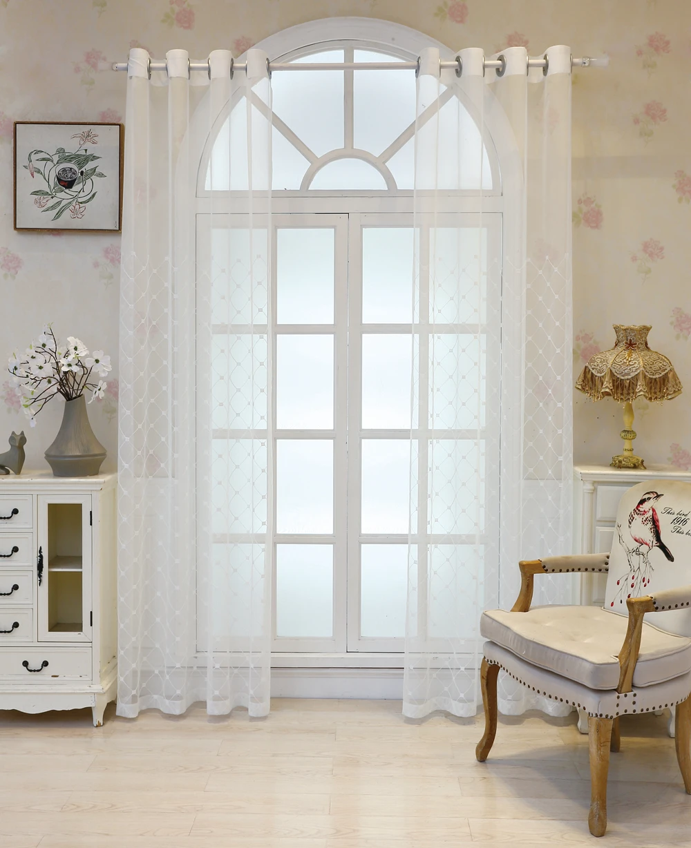 Sinogem Plaid Sheer Curtains Towel Embroidery Curtain for Kitchen Living Room Bedroom Tulle for Windows Treatment Panel (2)