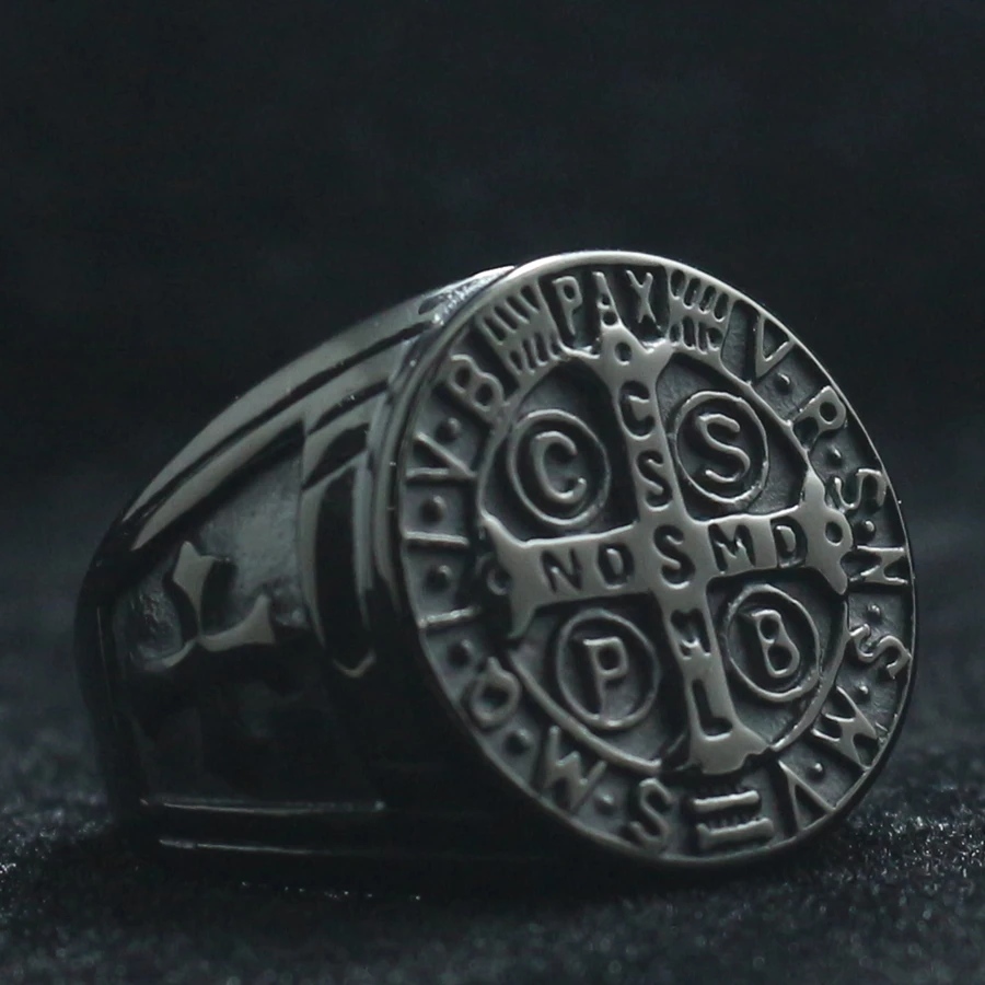Unisex Saint Benedict of Nursia CSPB CSSML NDSMD Men 316L Stainless Steel Black Ring Newest | Украшения и аксессуары