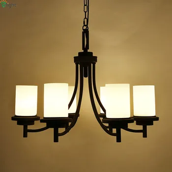 

American Retro Painted Iron Led Pendant Chandeliers Lustre Glass Dining Room Led Chandelier Lighting Bedroom Led Hanging Lights