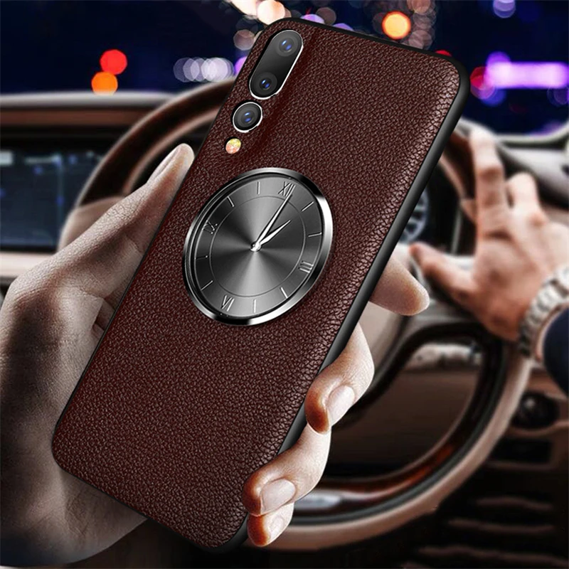 

For Huawei P30 Pro Case NEW Clock Time Show Phone Case for Huawei P20 Pro Huawei Mate 20 Pro Genuine Leather Cover Back Coque