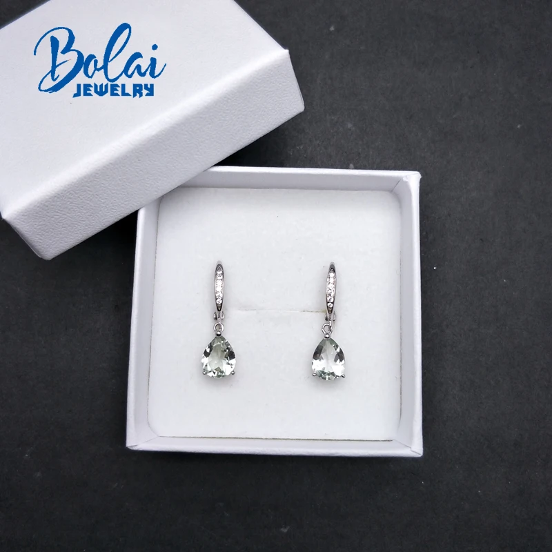 Bolaijewelry, натуральный зеленый аметист, маленькие серьги, 925 пробы, хорошее ювелирное изделие для девочек, праздничная одежда, ЛУЧШАЯ ПОДАРОЧНАЯ КОРОБКА