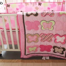 Промо-акция! Комплект постельного белья из 4 предметов с вышивкой для малышей, хлопковое постельное белье, постельное белье для маленьких девочек, включает в себя(бампер+ пододеяльник+ покрывало+ юбка для кровати