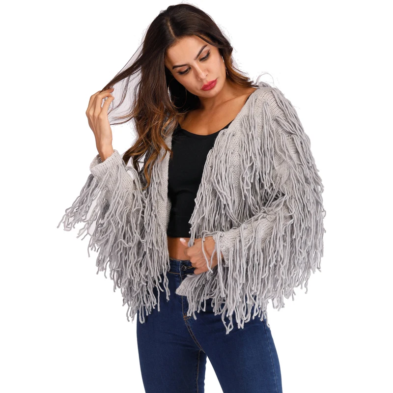 PGSD Simple fashion pure color Autumn winter sweater Handmade tassel Deep V cardigan Short woolen knitted Long sleeves sweater PGSD Simple fashion pure color Autumn winter sweater Handmade tassel Deep V cardigan Short woolen knitted Long sleeves sweater