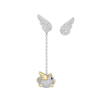 

Adorable Piggy Exquisite Wing Earrings for Women Luxury Brand Design Elegant Asymmetry Crystal Unique Earring Jewelry Gift
