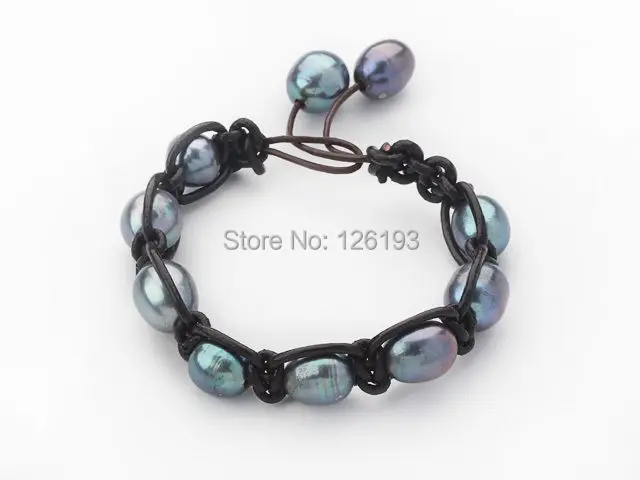 

wholesale Fashion Statement 10-11mm Black Freshwater Pearl Leather Wrapped Bracelet