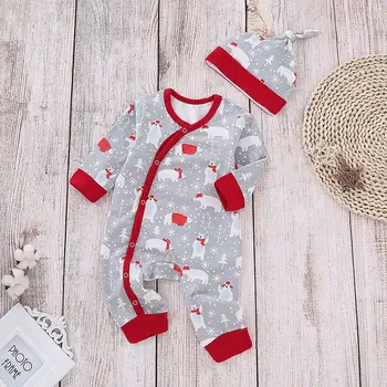 

Newborn Baby Clothes Cartoon Top+Hat Infant Jumpsuit Outfits Cute Pajamas Outfit Set Cotton Clothes 0-24M 2pcs Baby Boys Girls