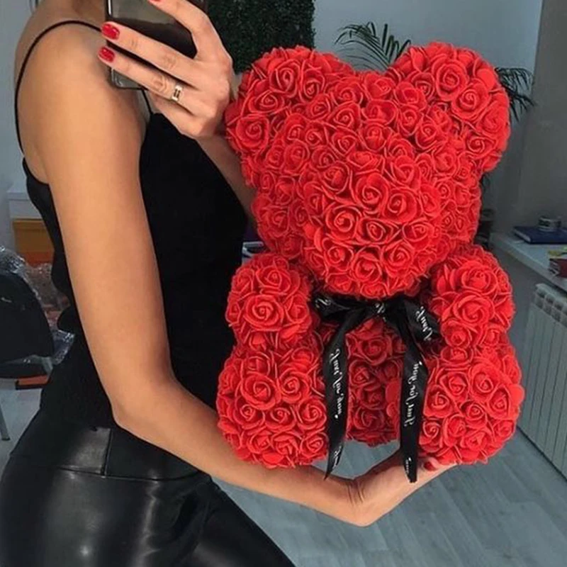 

2019 25cm 40cm Soap Foam Bear of Roses Teddy Bear Rose Flower Artificial New Year Gifts for Women Valentines Gift