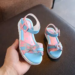 Летние сандалии для девочек с украшением в виде кристаллов; туфли с бантиком-бабочкой, сандалии для девочек 2019 пляжные сандалии для