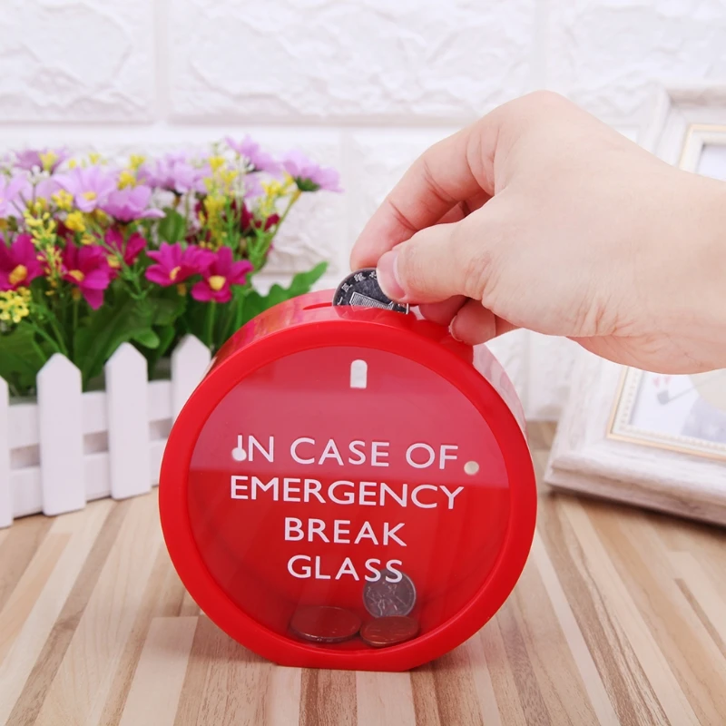 

Red Plastic Novelty Savings Coin Bank Emergency Money Box