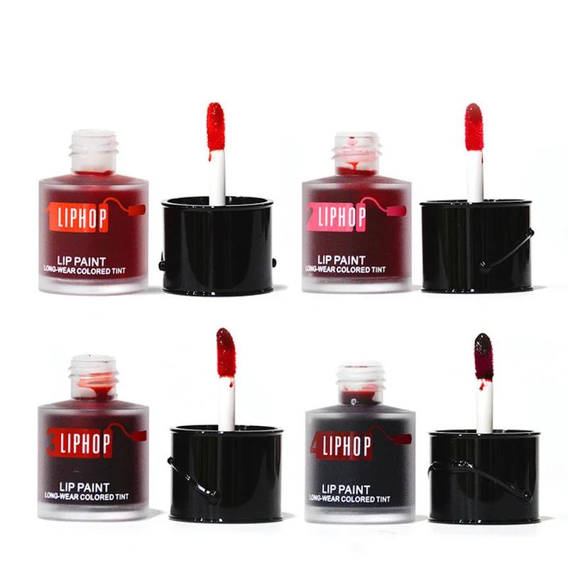 

New product 4 Colors White Bottle Matte Lip Gloss Lasting Moisturizing Non-marking Waterproof Non-stick Cup Lip Glaze