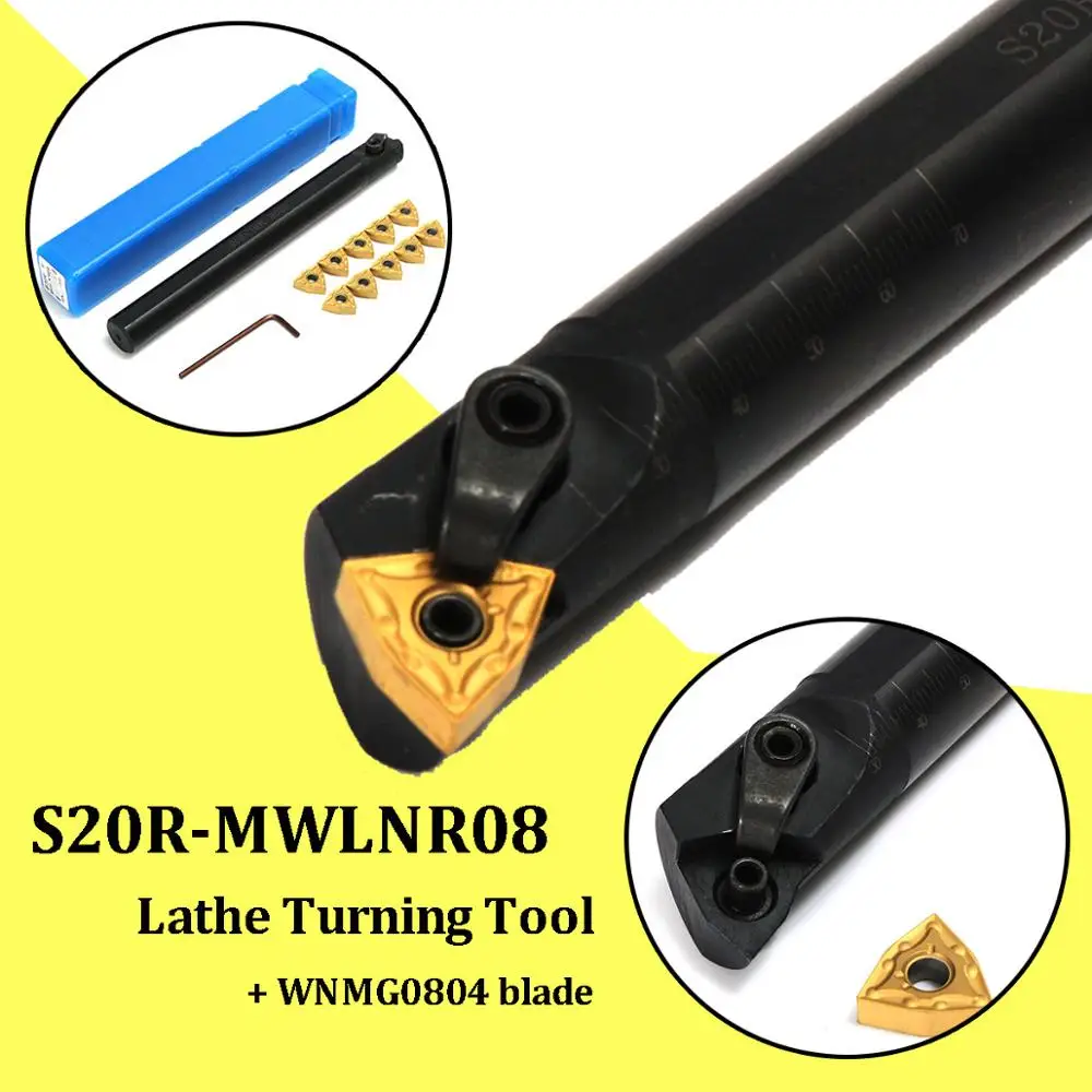

20x200mm S20R-MWLNR08 Lathe Turning Tool Boring Bar Holder + 10 x WNMG0804 Insert Turning Tool With 2 x Hex wrench