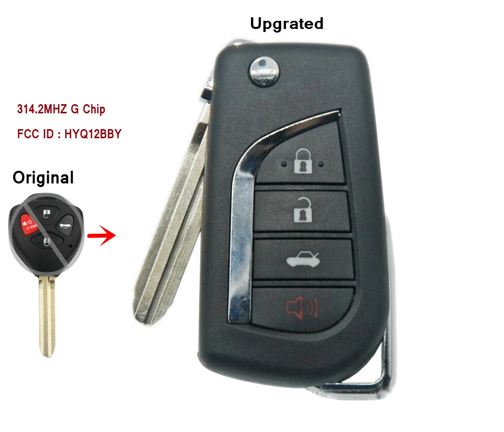 Upgrated 4 Button Flip Remote Key for Toyota Camry RV4 2007 2011 314MHZ with G Chip FCC ID