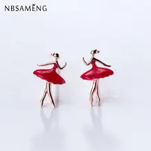 Новая чистая стерлингового серебра 925 Серьги крошечная красная юбка балетные серьги для танцовщиц для женщин Девушка ювелирные изделия подарок гипоаллергенно