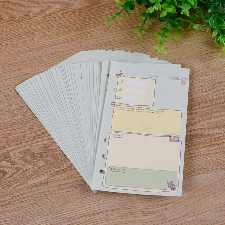 

20 sheets/lot A6 A5 Colorful refills spiral notebook replace color core loose leaf stationery Monthly planner ring binder paper