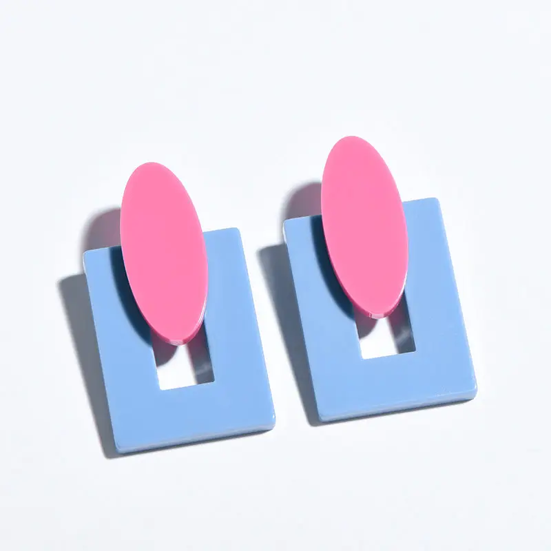 Simple Design Geometric Earrings Square Rectangle Acetic Acid Resin Acrylic Earrings For Women Korean Style Fashion Pendientes - Окраска металла: LAN