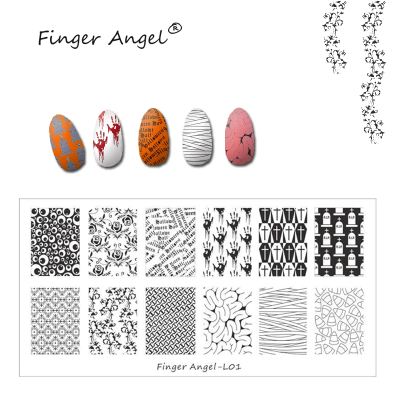 Finger Angel 1 шт. Хэллоуин дизайн пластины для штамповки ногтей штамп изображения Уникальный Забавный мультфильм череп 6*12 см DIY шаблон для ногтей