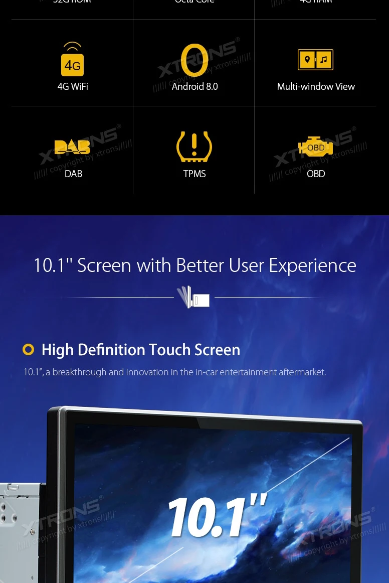 Flash Deal 10.1" Octa-Core Android 8.0 OS 2 Din Car DVD Multimedia Two Din Car Navigation GPS Double Din Car Radio with 4GB RAM 32GB ROM 1