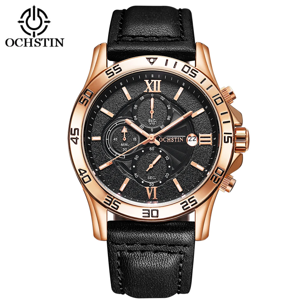

OCHSTIN Big Sale Military Style Luminous Quartz Men Watch Genuine Leather Water-Proof Chronograph Casual Luxury Wristwatch + Box