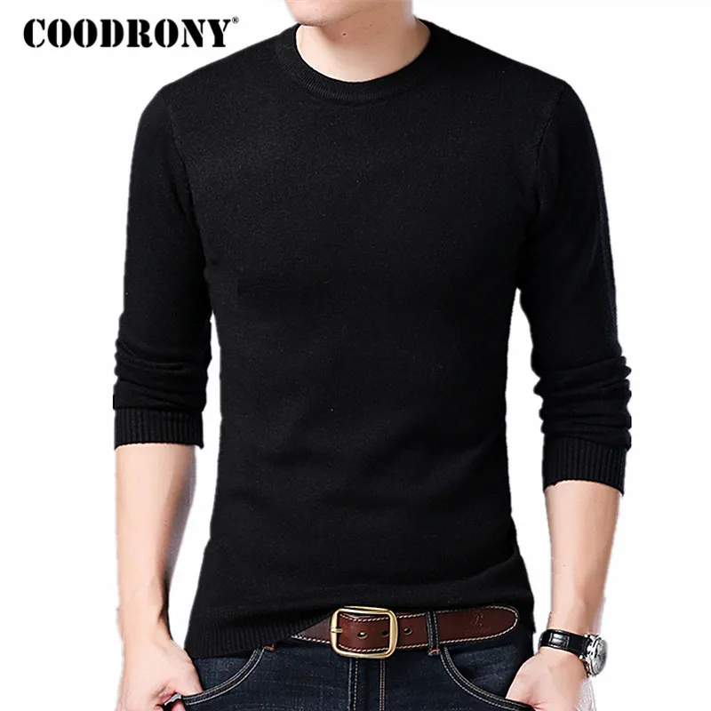Cena COODRONY sweter mężczyźni jesień zima ciepłe męskie dzianiny swetry wełniane jednokolorowe Casual O Neck Pull Homme pulower bawełniany mężczyźni 7209