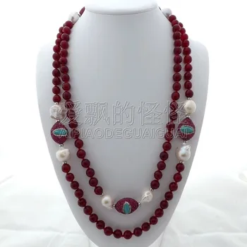 

N011405 59" White Keshi Pearl Fuchsia Necklace