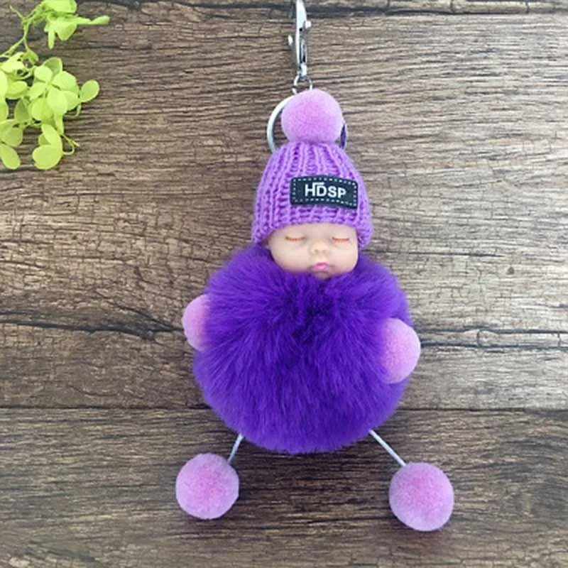 Милая плюшевая кукла для сна, помпон для девочек, плюшевые игрушки для девочек, пушистая кукла для новорожденных, сумка для девочек, подвеска, брелок для ключей - Цвет: purple