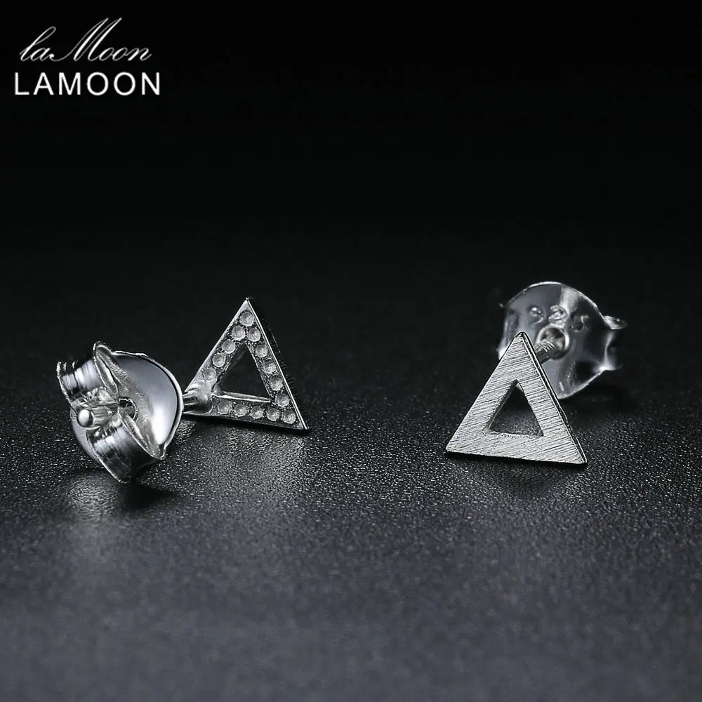 LAMOON New Wiredrawing Hollow Triangle Shape 100% 925-Sterling-Silver Earrings S925 Fine Jewelry For Women Girl Gift LMEY220
