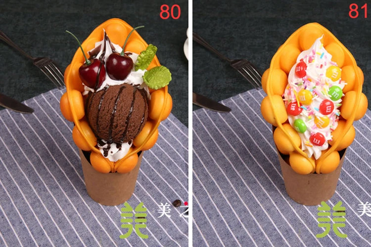 Fake Ice Cream Egg Waffle Model Display Sample Simulation Food Eggettes Puff Egg Bubble Waffle Model Dessert Props Display