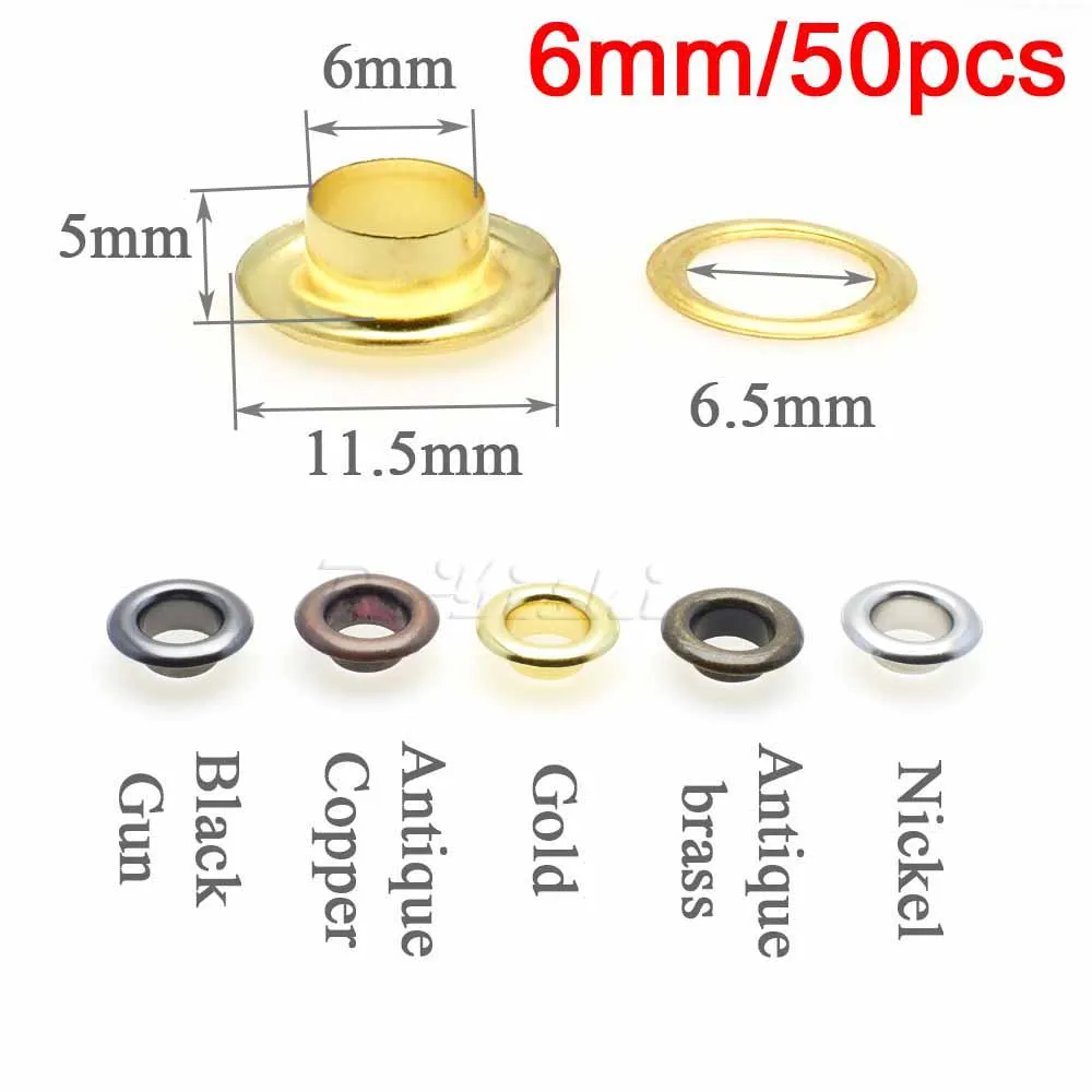 Eyelet Grommet Ring Kit 50pcs/pack Metal Eyelets Grommets 6MM 8MM for Leather Craft DIY Scrapbooking Shoes