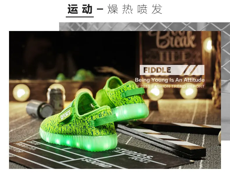 Size 25-37 Kids Led USB Recharge Glowing Shoes Children's Hook Loop Shoes Children's Glowing Sneakers Kids Led Luminous Shoes