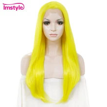 Imstyle, желтый парик, синтетические парики на кружеве, длинные парики с прямыми волосами для женщин, 24 дюйма, термостойкий парик для косплея