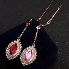 Каплевидная розовая подвеска в виде кристалла шпилька Бинди заколка для волос цепь Тикка индийский головной убор танцор вечерние ювелирные изделия аксессуары