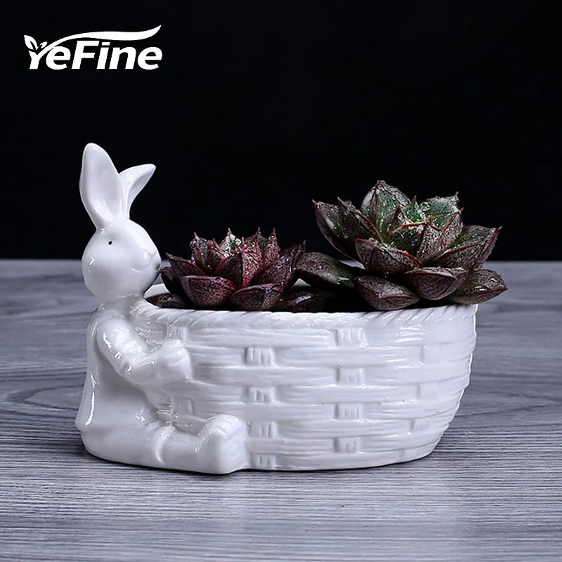 YeFine белый керамический DIY цветок украшение горшков кролик цветочный горшок для