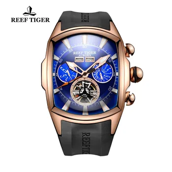 

Reef Tiger Sport Watch Men Luminous Analog Tourbillon Mechanical Watches Top Brand Rose Gold Watch Relogio Masculino RGA3069+Box